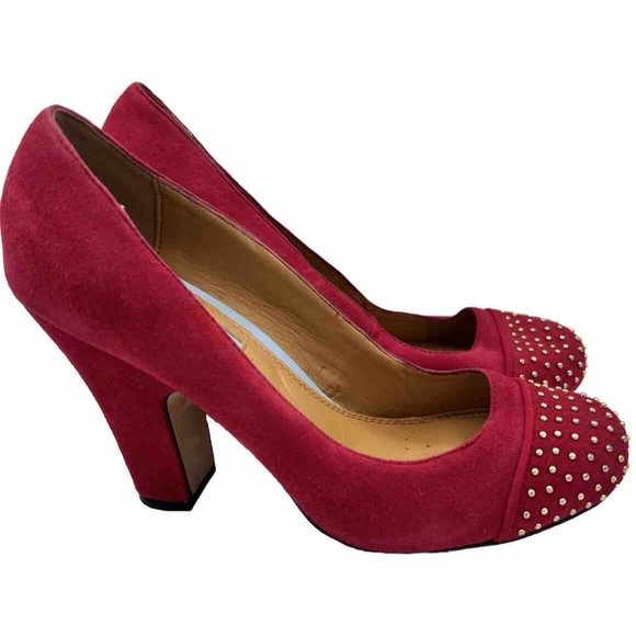 Cynthia Rowley Halo Womens Heel Pump Size 6M Red Beaded Suede Round Toe - Picture 7 of 11